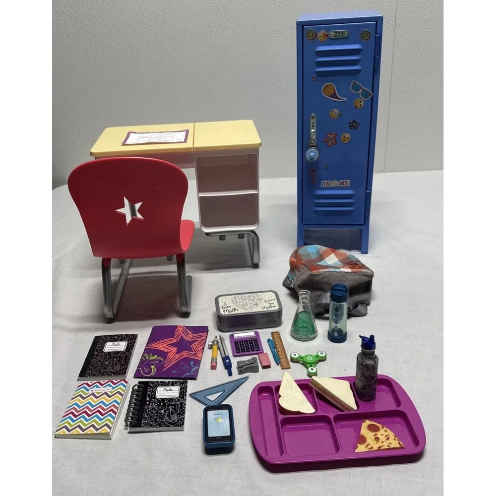 American Girl doll Classroom Desk Locker Backpack Hot Lunch Food + Accessories